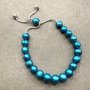 Honora Bracelet Teal Blue Cultured Freshwater Pearl Adjustable Slider Bolo Y2K